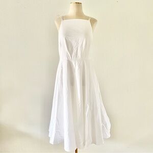 JOIE Women's Size 4 White Cotton Poplin High Neck Sleeveless A-Line Midi Dress S